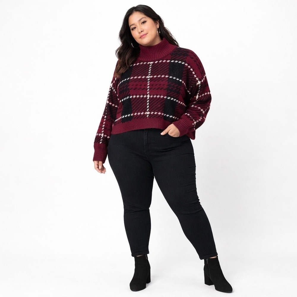 NEW Arizona Jean Co. Women's‎ XL/XXL Burgundy Plaid Pullover Sweater Casual Fall